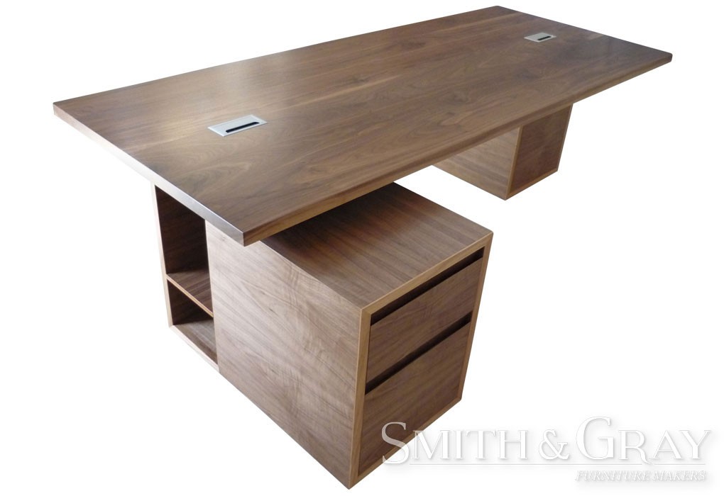 Large walnut desk with inbuilt drawers SMITH & GRAY