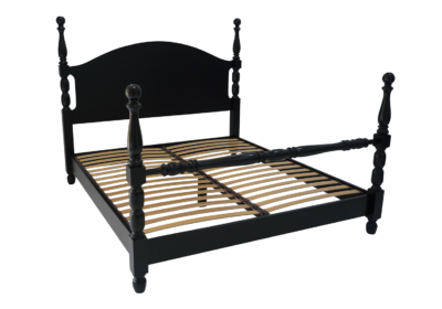 Ebonised solid timber cannonball queen bed