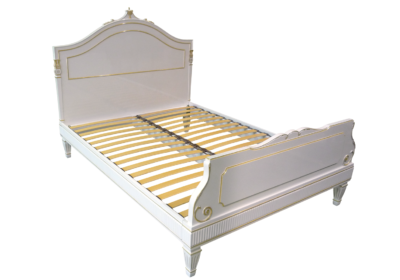 Elegant white 2 pac solid timber bed with gold highlights