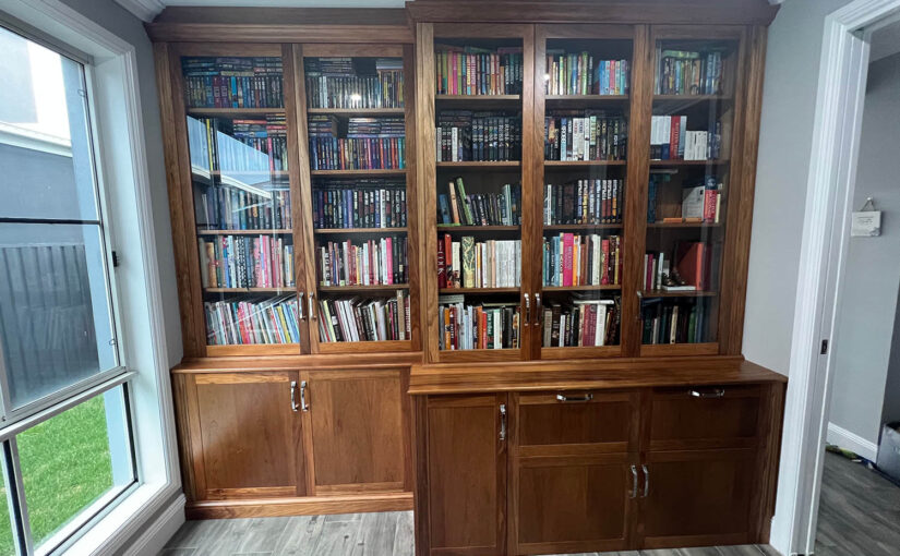built in bookcase cabinet with glass doors