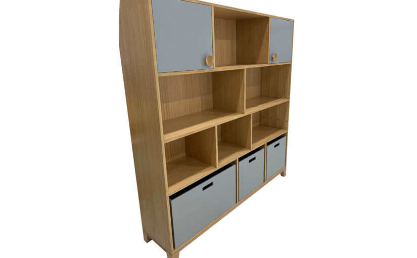 kids tasmanian oak storage cabinet with funky 2 pac doors and pull out boxes