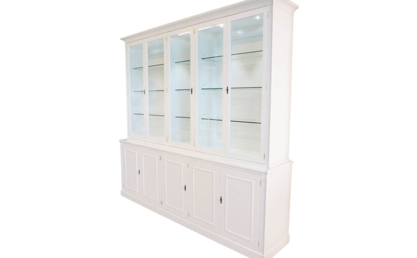 miller glass bookcase with white china cabinet glass doors glass shelves carved rosettes and fluting